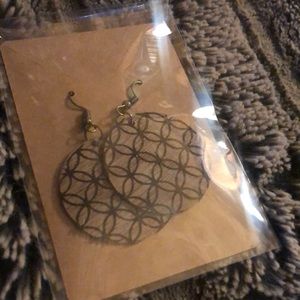 Homemade wooden earrings in black- circle design